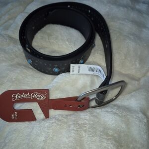 Faded Glory Black Belt with Turquoise Stud Accents